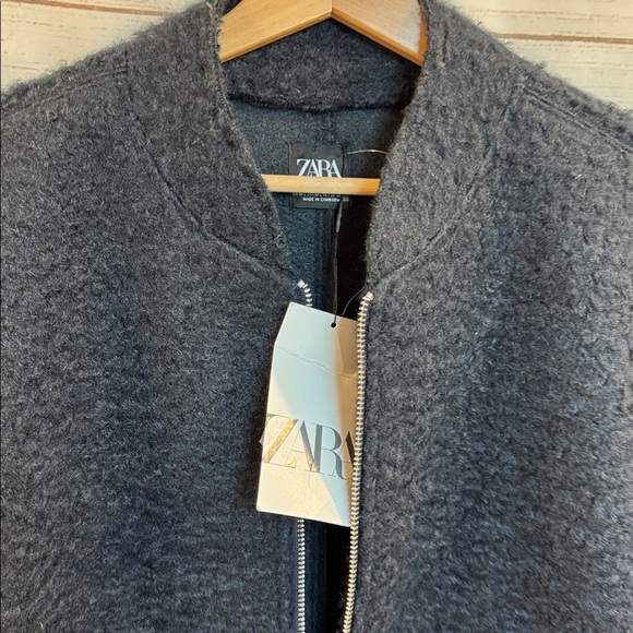 ZARA Black Fleece Teddy bomber Jacket Medium Large - Picture 2 of 10